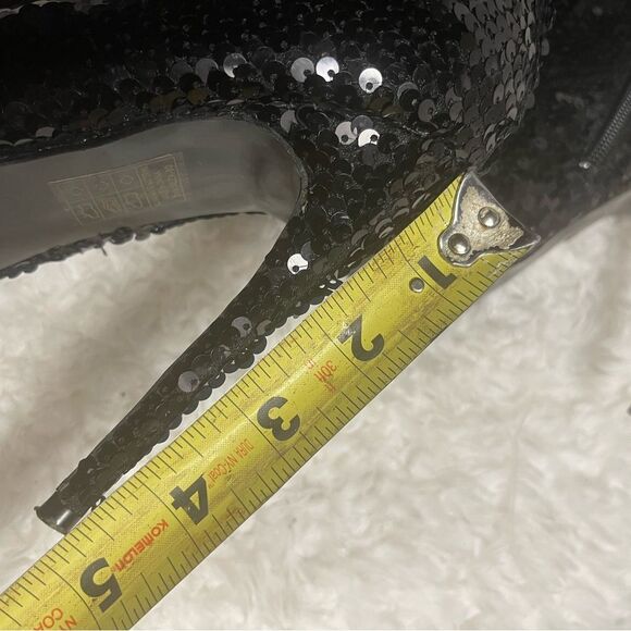 Yoki thigh high Black Sequins heels Boots side zipper SZ8 - Picture 8 of 11